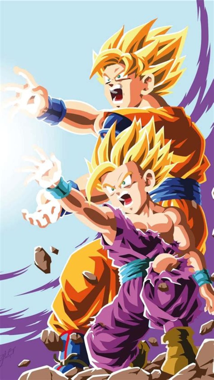 Gohan and Goku are shown as Super Saiyans in 'Dragon Ball Z'.