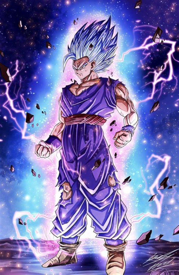 Gohan Beast is standing in front of a colorful background in 'Dragon Ball Super: Super Hero'.