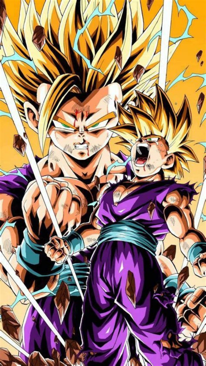 Gohan in 'Dragon Ball Z' is looking up at something. 