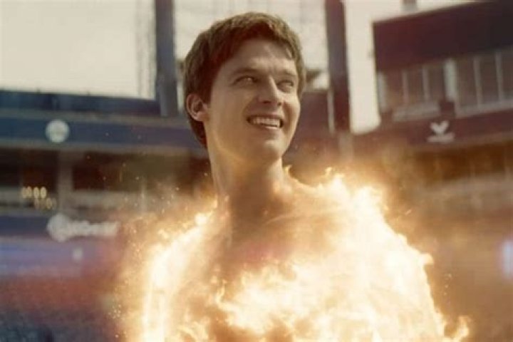 Luke Riordan covered in flames in 'Gen V'.