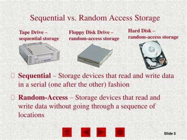 Why can a random access storage device access information is faster than a sequential storage device
